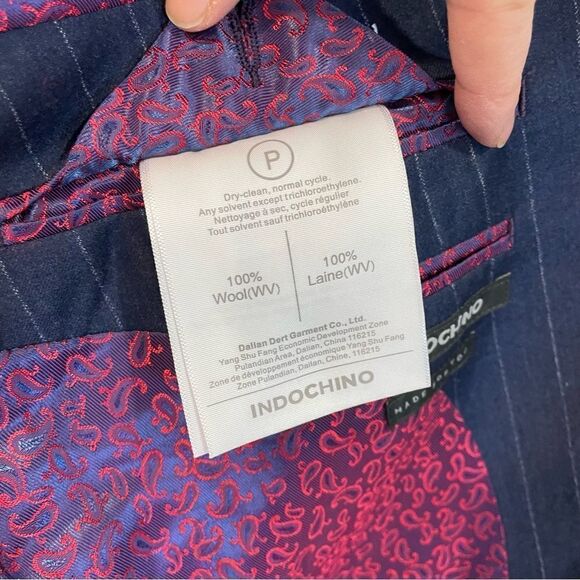INDOCHINO Wool Reigate Stripe Navy Contrasting pink lining Blazer Jacket - Picture 9 of 13